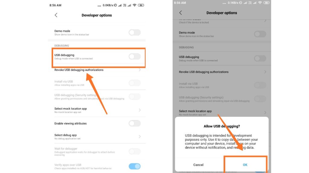 how to on enable USB debugging
